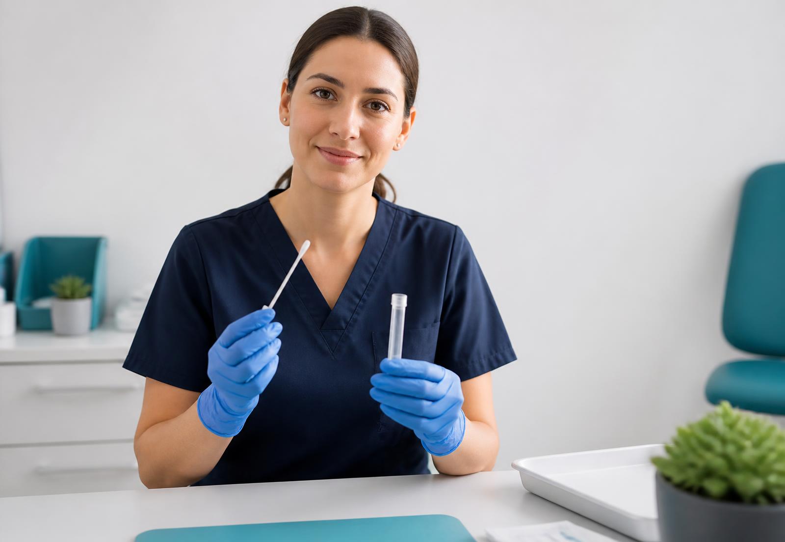 LegacyLink collection specialist preparing a sterile cheek swab DNA collection kit